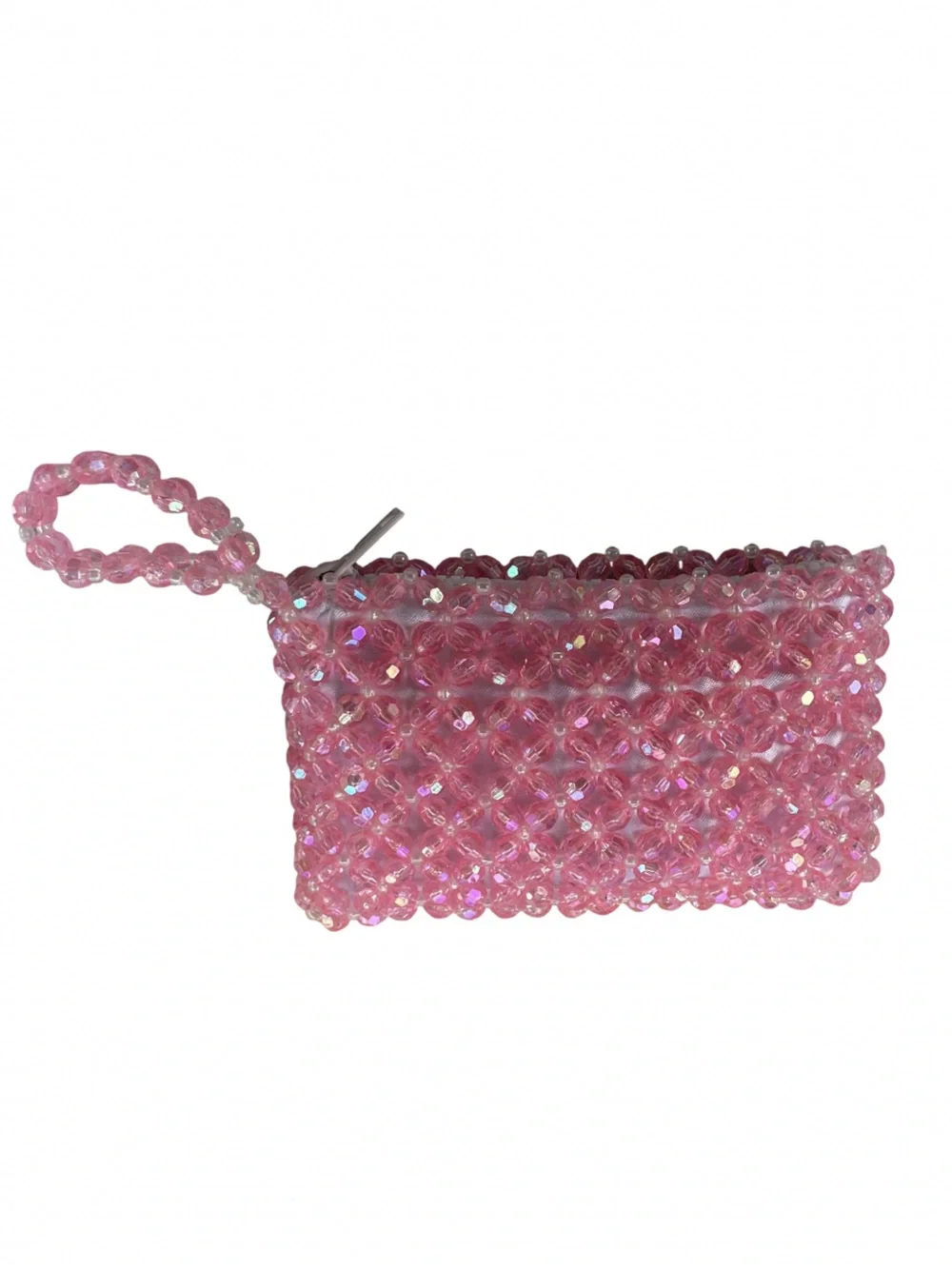✨ Gorgeous Handmade Shimmery Pink Crystal Beaded Mini Pouch/ Wristlet ✨